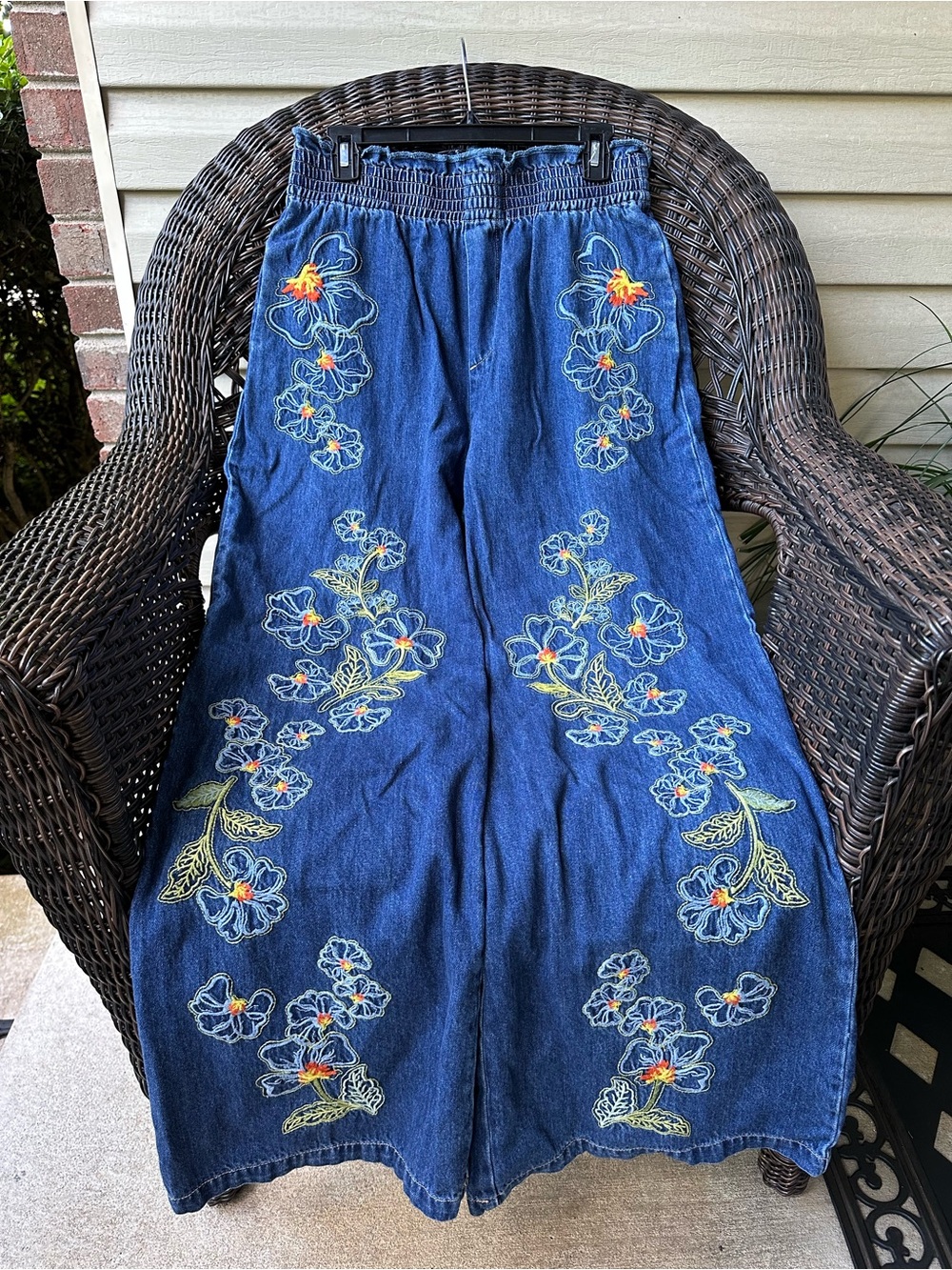Driftwood Isadora Embroidered High-Rise Wide-Leg Jeans XL